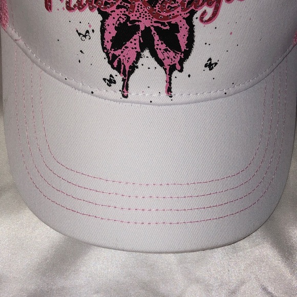 True Religion Optic White & Pink Mesh Butterfly Trucker Hat Rhinestone OS NWT main image 4